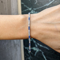 5.06 Ct.Tw.Total Carat Weight Natural Diamond and Blue Sapphire Tennis/Line Bracelet, 18K White Gold Life Style