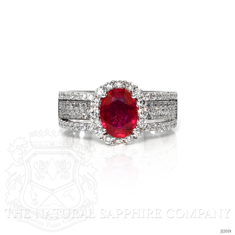 1.43 Ct. Ruby and Natural Diamond Pave Ring, 18K White Gold
