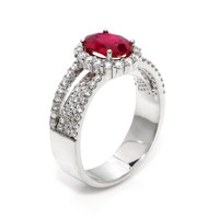 1.43 Ct. Ruby and Natural Diamond Pave Ring, 18K White Gold Image