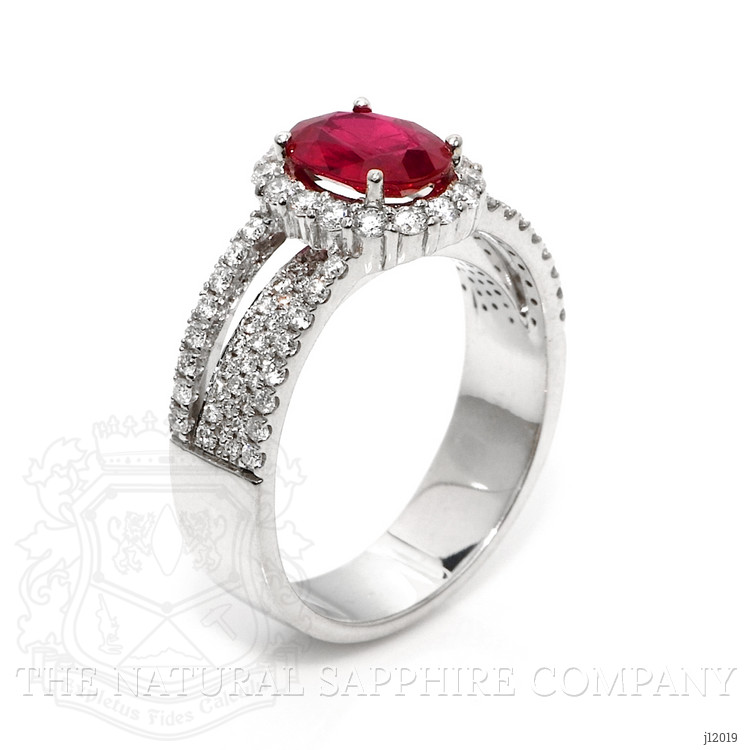 1.43 Ct. Ruby and Natural Diamond Pave Ring, 18K White Gold
