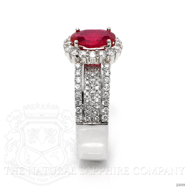 1.43 Ct. Ruby and Natural Diamond Pave Ring, 18K White Gold