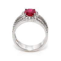 1.43 Ct. Ruby and Natural Diamond Pave Ring, 18K White Gold Image