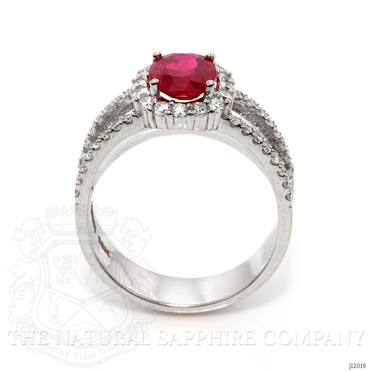 1.43 Ct. Ruby and Natural Diamond Pave Ring, 18K White Gold