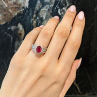 1.43 Ct. Ruby and Natural Diamond Pave Ring, 18K White Gold Life Style
