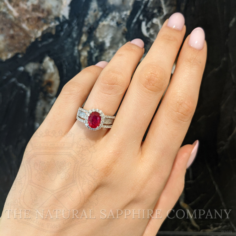 1.43 Ct. Ruby and Natural Diamond Pave Ring, 18K White Gold