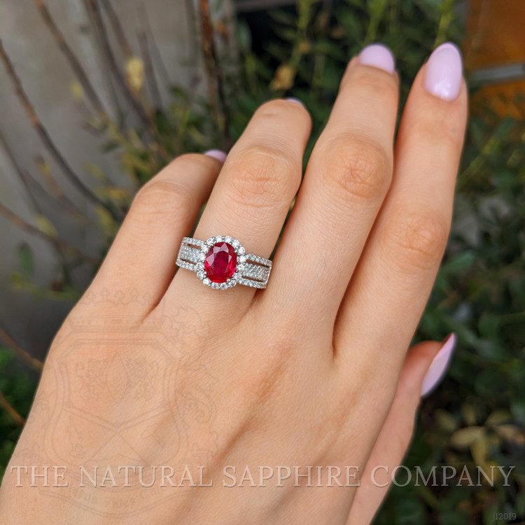 1.43 Ct. Ruby and Natural Diamond Pave Ring, 18K White Gold