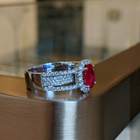 1.43 Ct. Ruby and Natural Diamond Pave Ring, 18K White Gold Life Style