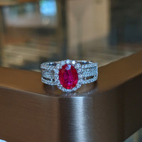 1.43 Ct. Ruby and Natural Diamond Pave Ring, 18K White Gold Life Style