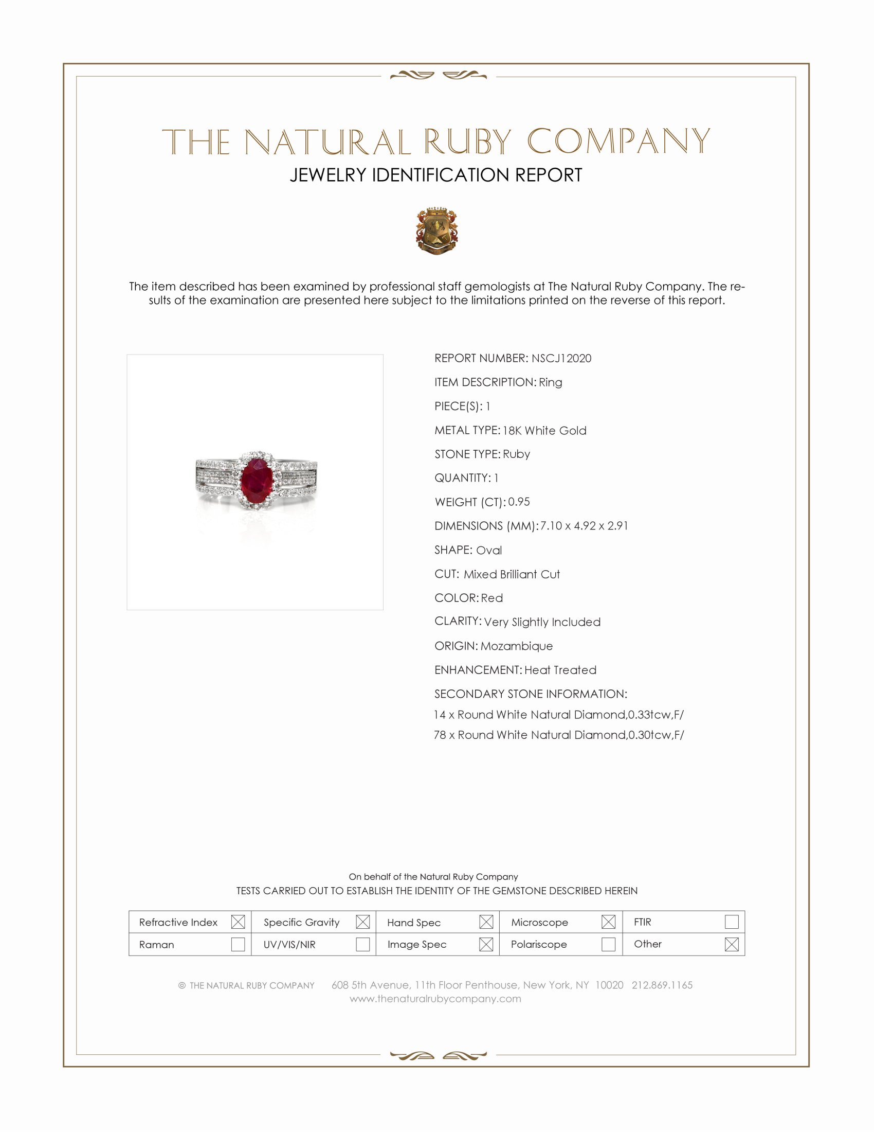 0.95 Ct. Ruby and Natural Diamond Pave Ring, 18K White Gold