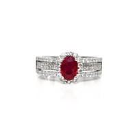 0.95 Ct. Ruby and Natural Diamond Pave Ring, 18K White Gold Video
