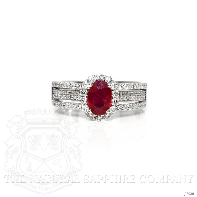 0.95 Ct. Ruby and Natural Diamond Pave Ring, 18K White Gold