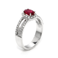 0.95 Ct. Ruby and Natural Diamond Pave Ring, 18K White Gold Image
