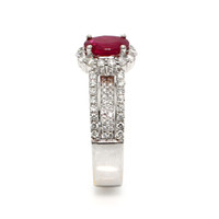 0.95 Ct. Ruby and Natural Diamond Pave Ring, 18K White Gold Image