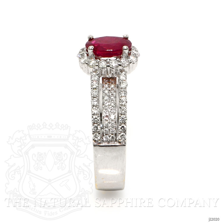 0.95 Ct. Ruby and Natural Diamond Pave Ring, 18K White Gold