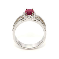 0.95 Ct. Ruby and Natural Diamond Pave Ring, 18K White Gold Image