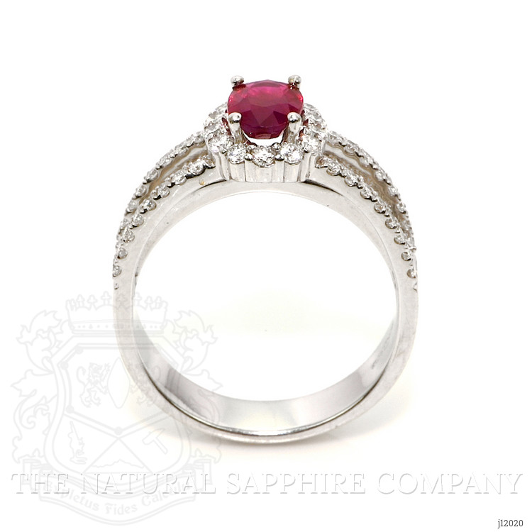 0.95 Ct. Ruby and Natural Diamond Pave Ring, 18K White Gold