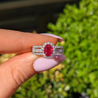 0.95 Ct. Ruby and Natural Diamond Pave Ring, 18K White Gold Life Style