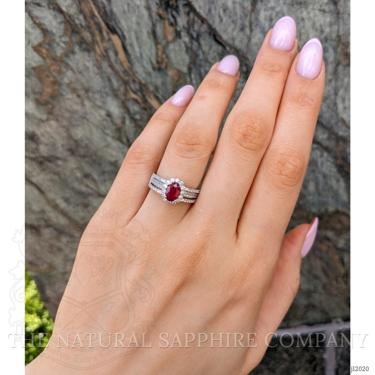 0.95 Ct. Ruby and Natural Diamond Pave Ring, 18K White Gold