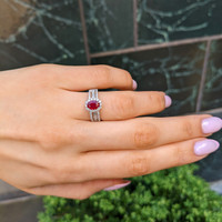 0.95 Ct. Ruby and Natural Diamond Pave Ring, 18K White Gold Life Style