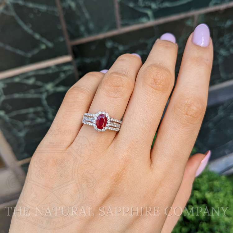 0.95 Ct. Ruby and Natural Diamond Pave Ring, 18K White Gold