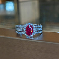0.95 Ct. Ruby and Natural Diamond Pave Ring, 18K White Gold Life Style