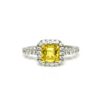 1.64 Ct. Yellow Sapphire and Natural Diamond Pave Ring, 18K White & Yellow Video