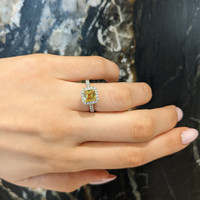 1.64 Ct. Yellow Sapphire and Natural Diamond Pave Ring, 18K White & Yellow Life Style