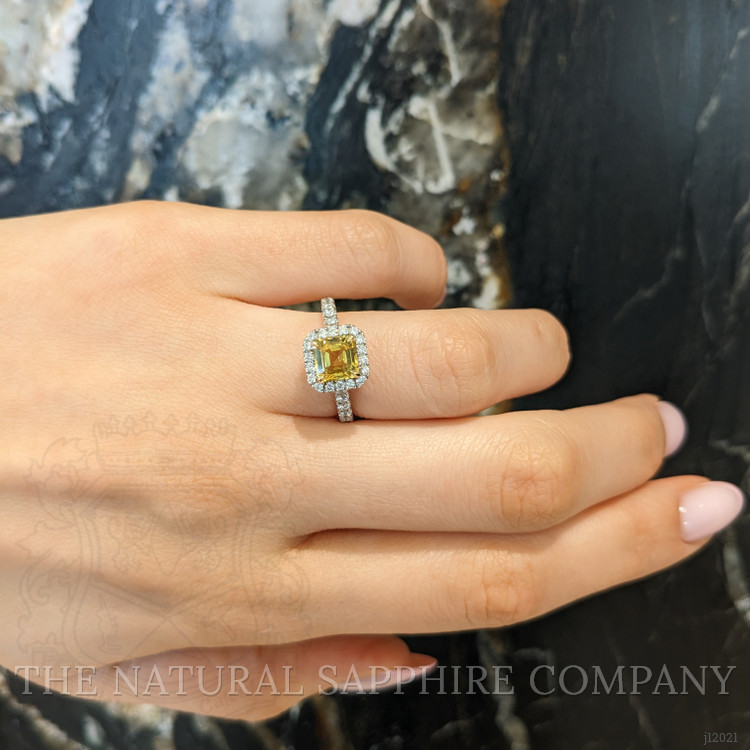 1.64 Ct. Yellow Sapphire and Natural Diamond Pave Ring, 18K White & Yellow
