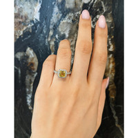 1.64 Ct. Yellow Sapphire and Natural Diamond Pave Ring, 18K White & Yellow Life Style