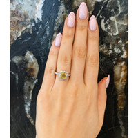 1.64 Ct. Yellow Sapphire and Natural Diamond Pave Ring, 18K White & Yellow Life Style