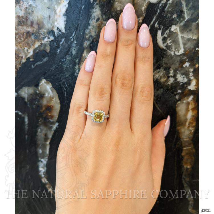 1.64 Ct. Yellow Sapphire and Natural Diamond Pave Ring, 18K White & Yellow