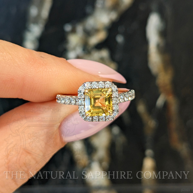 1.64 Ct. Yellow Sapphire and Natural Diamond Pave Ring, 18K White & Yellow