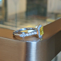 1.64 Ct. Yellow Sapphire and Natural Diamond Pave Ring, 18K White & Yellow Life Style