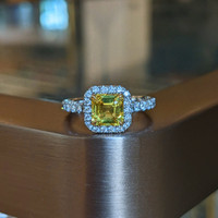 1.64 Ct. Yellow Sapphire and Natural Diamond Pave Ring, 18K White & Yellow Life Style