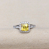 1.73 Ct. Yellow Sapphire and Natural Diamond Pave Ring, 18K White & Yellow Life Style