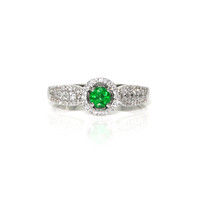 0.24 Ct. Emerald and Natural Diamond Pave Ring, 18K White Gold Video