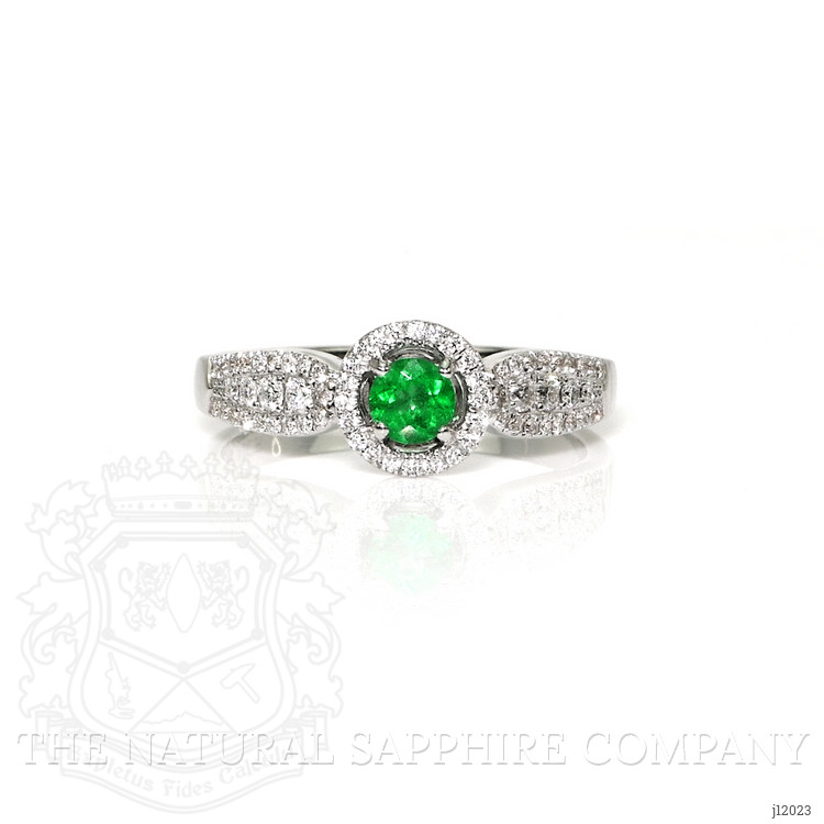 0.24 Ct. Emerald and Natural Diamond Pave Ring, 18K White Gold