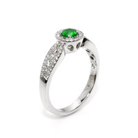 0.24 Ct. Emerald and Natural Diamond Pave Ring, 18K White Gold Image