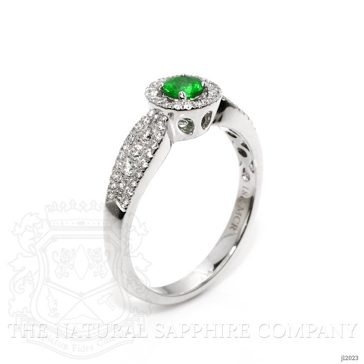 0.24 Ct. Emerald and Natural Diamond Pave Ring, 18K White Gold