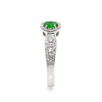 0.24 Ct. Emerald and Natural Diamond Pave Ring, 18K White Gold Image
