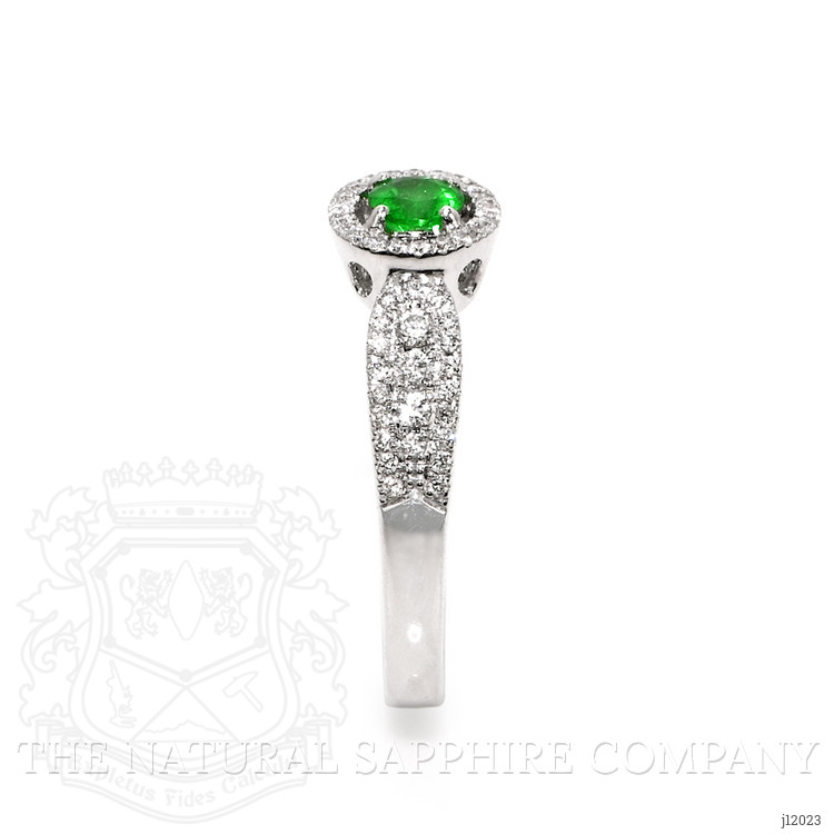 0.24 Ct. Emerald and Natural Diamond Pave Ring, 18K White Gold