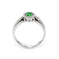 0.24 Ct. Emerald and Natural Diamond Pave Ring, 18K White Gold Image