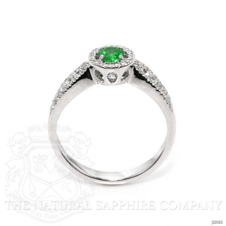 0.24 Ct. Emerald and Natural Diamond Pave Ring, 18K White Gold