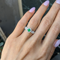 0.24 Ct. Emerald and Natural Diamond Pave Ring, 18K White Gold Life Style