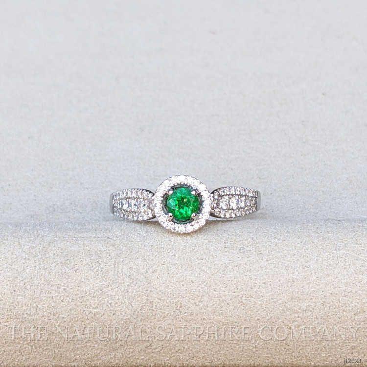 0.24 Ct. Emerald and Natural Diamond Pave Ring, 18K White Gold