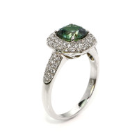 2.03 Ct. Bluish Green Sapphire and Natural Diamond Pave Ring, 18K White Gold Image