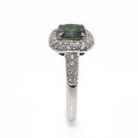 2.03 Ct. Bluish Green Sapphire and Natural Diamond Pave Ring, 18K White Gold Image