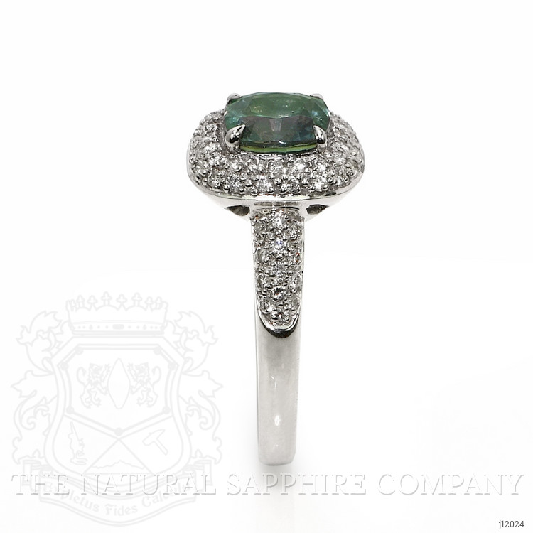 2.03 Ct. Bluish Green Sapphire and Natural Diamond Pave Ring, 18K White Gold