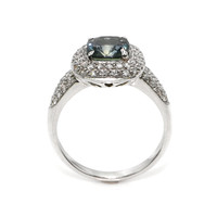 2.03 Ct. Bluish Green Sapphire and Natural Diamond Pave Ring, 18K White Gold Image