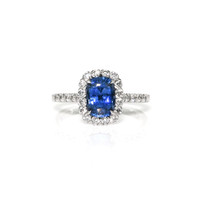 1.74 Ct. Blue Sapphire and Natural Diamond Pave Ring, 18K White Gold Video
